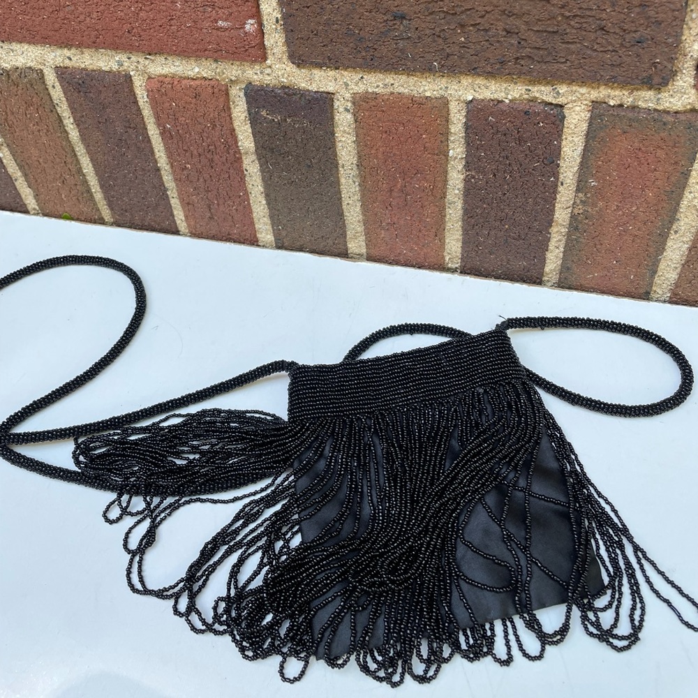 Mini Black Flapper Bead Bag